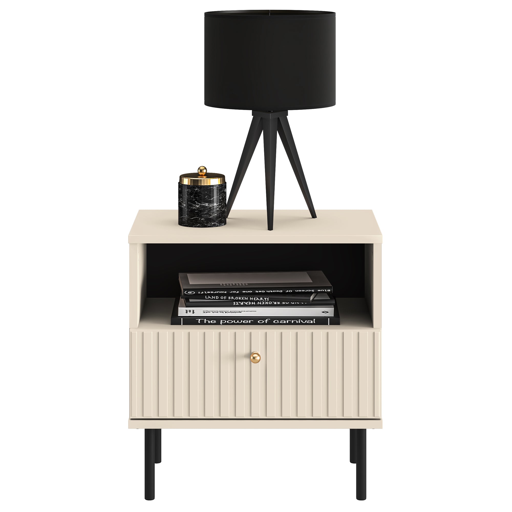 Nachttisch Caletto mit Schublade 50 cm dekorative Lamellen beige