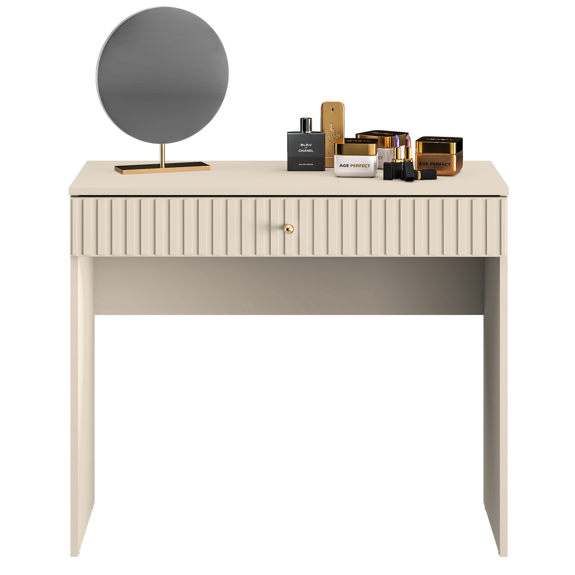 Caletto Schminktisch mit Schublade 92 cm, dekorative Lamellen, beige