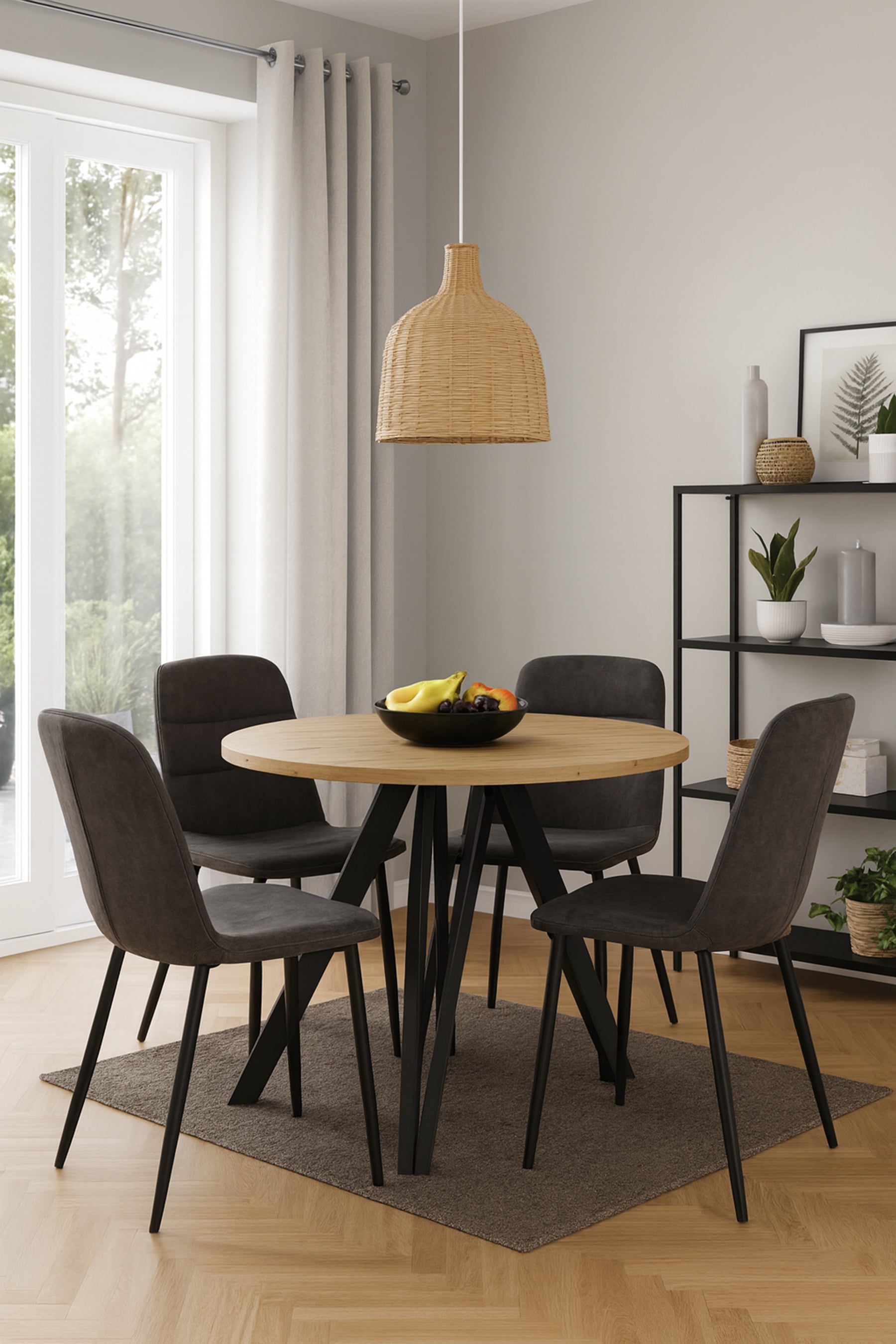 Ausziehbarer Esstisch Nuuvel 100-180x100 cm Artisan-Eiche mit schwarzen Beinen