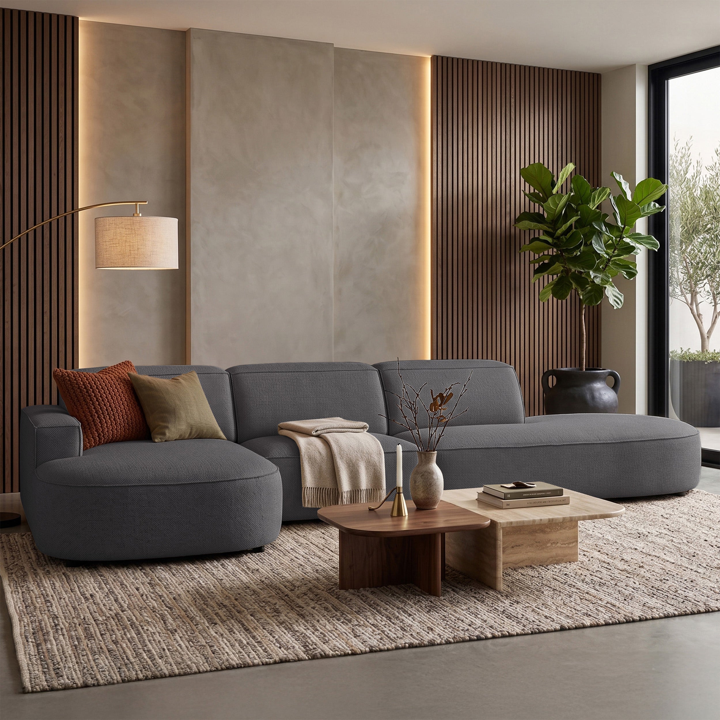 Modulares Ecksofa Sallmo L-förmig linksseitig dunkelgrauer hydrophober Chenille