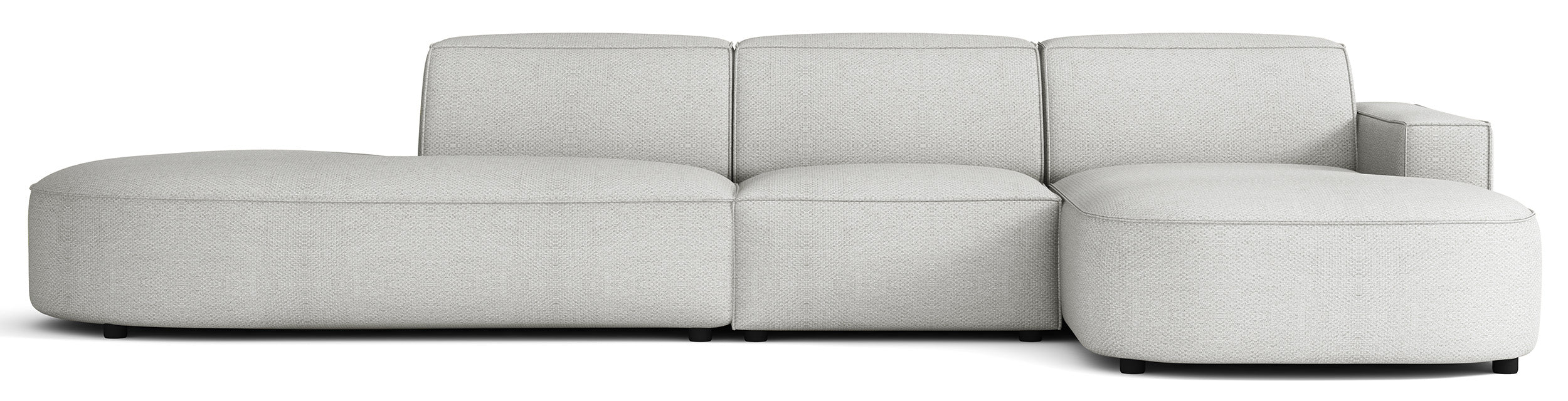 Modulares Ecksofa Sallmo, L-förmig, rechtsseitig, hellgrauer hydrophober Chenille-Stoff