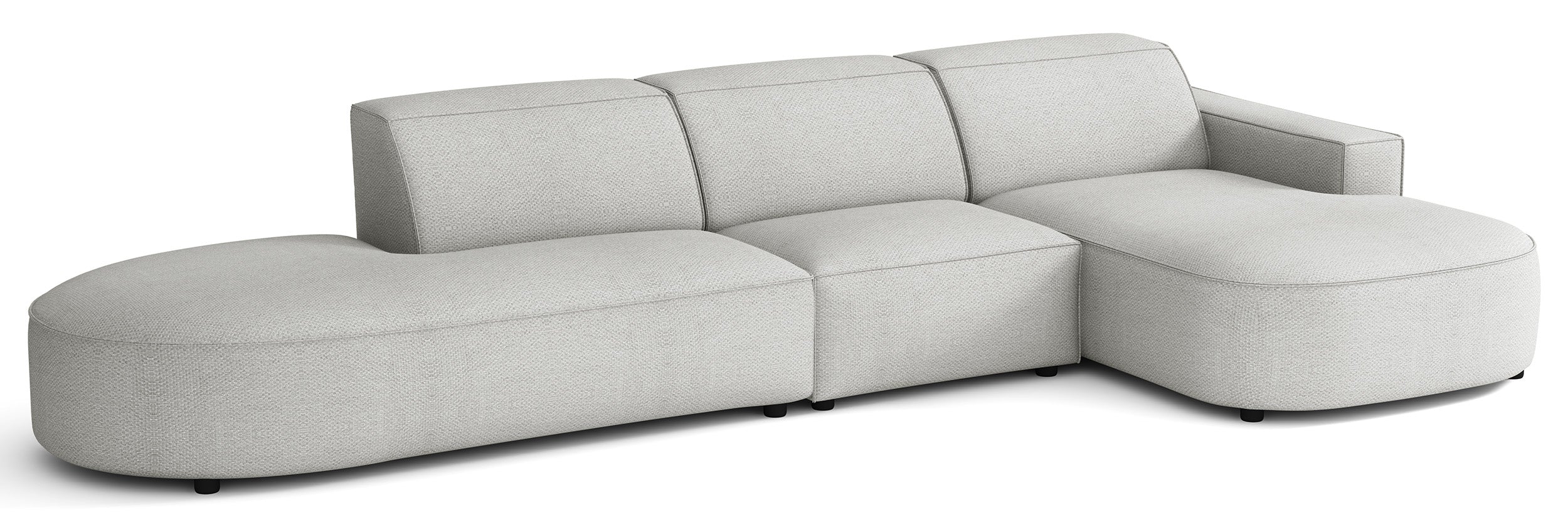 Modulares Ecksofa Sallmo, L-förmig, rechtsseitig, hellgrauer hydrophober Chenille-Stoff