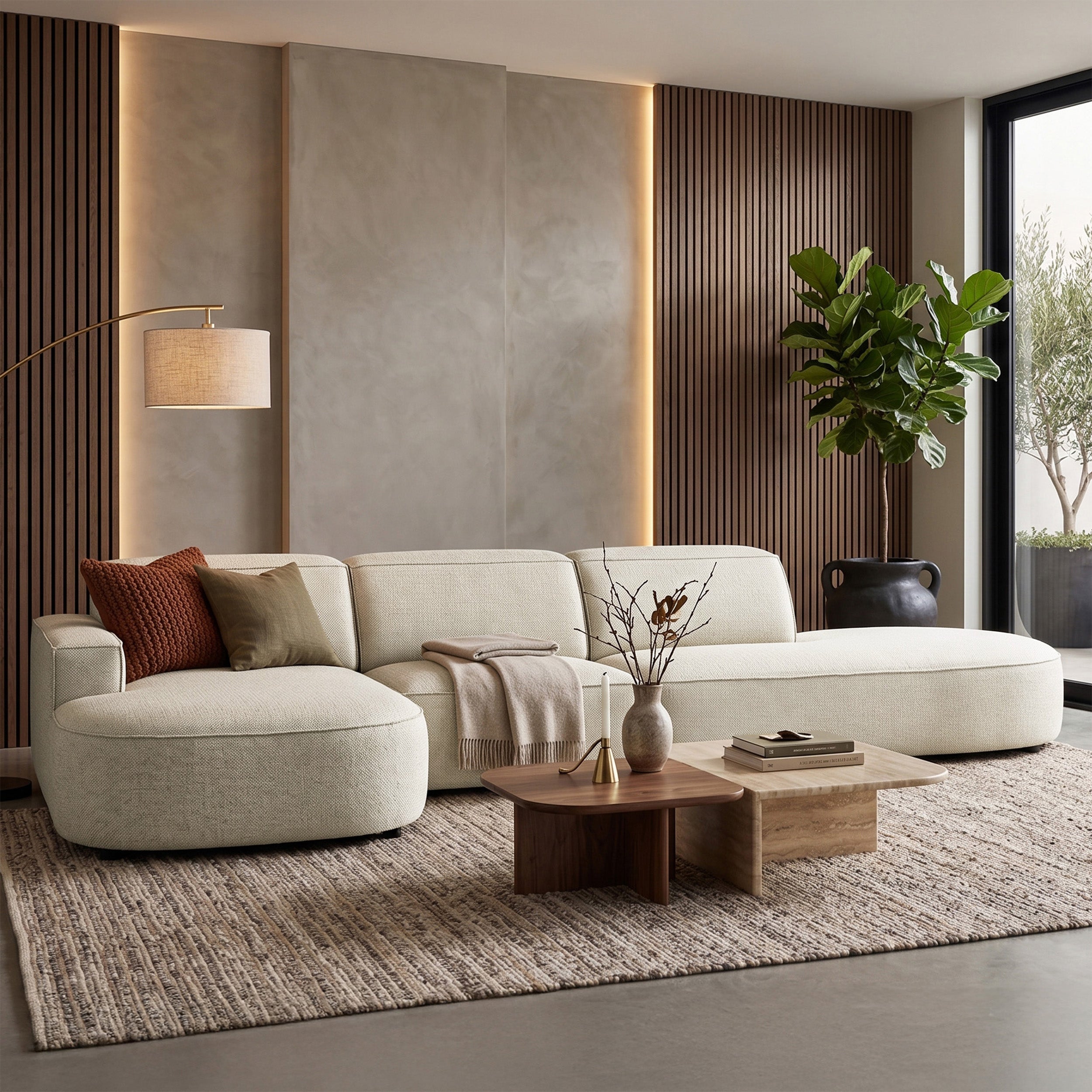 Modulare Eckcouch Sallmo L-förmig linksseitig, cremefarben, hydrophobes Chenille