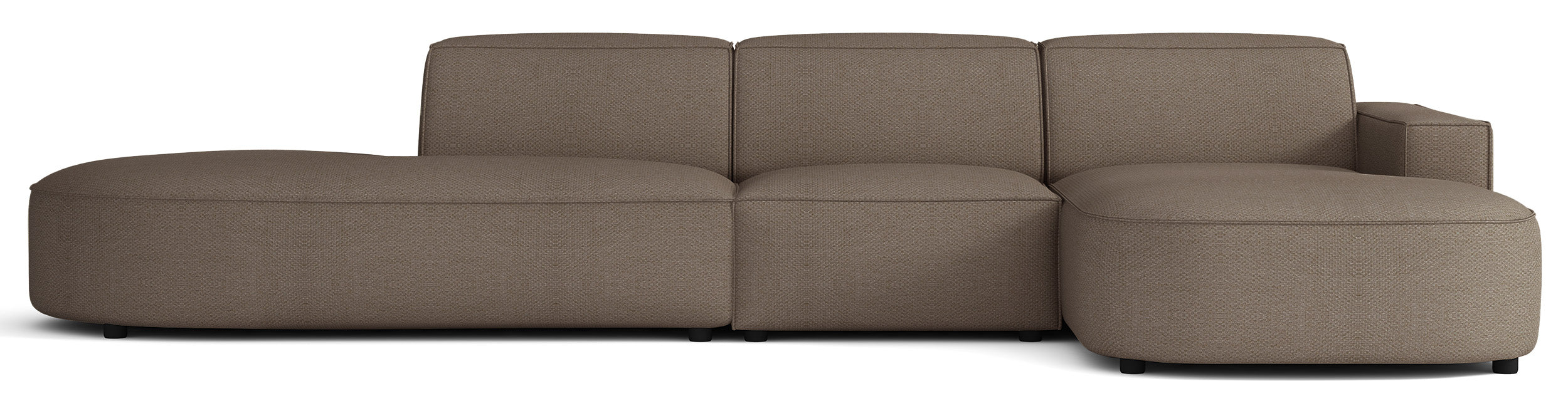Modulares Ecksofa Sallmo L-förmig, rechtsseitig, hellbraun, hydrophober Chenille-Stoff