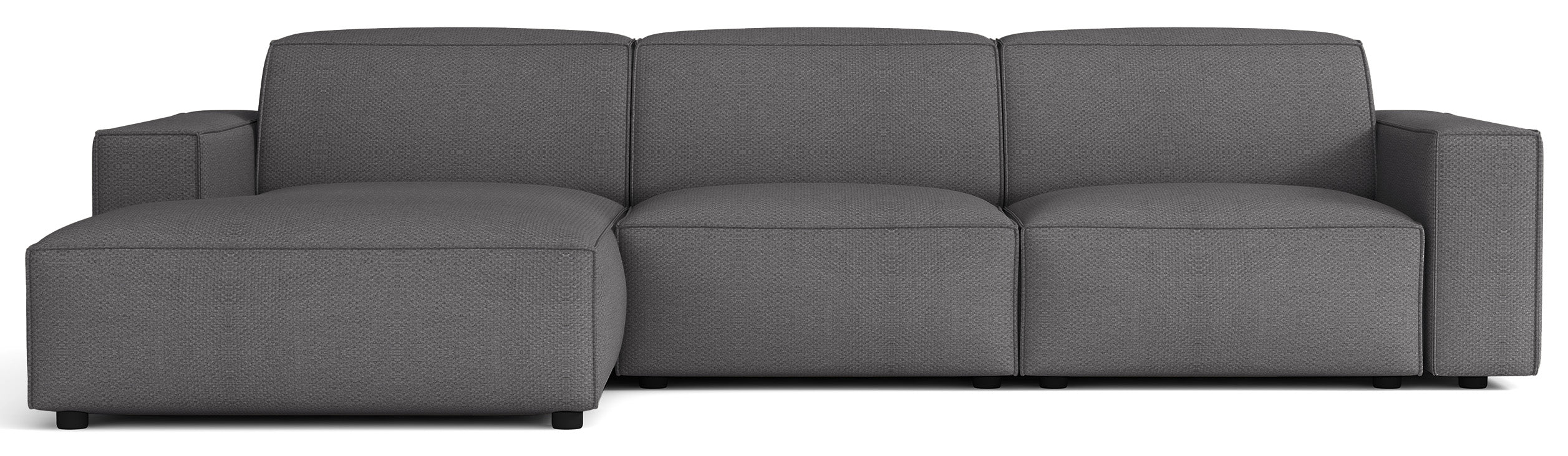 Modulares Ecksofa Sellmo, L-förmig, linksseitig, dunkelgrauer hydrophober Chenillestoff