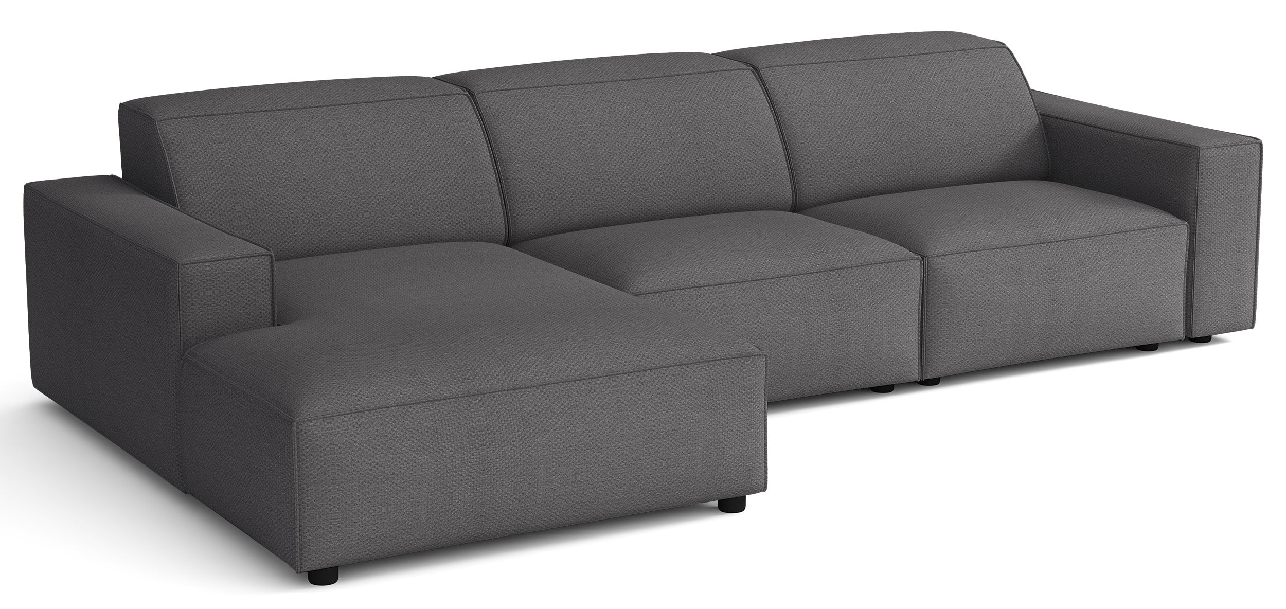 Modulares Ecksofa Sellmo, L-förmig, linksseitig, dunkelgrauer hydrophober Chenillestoff