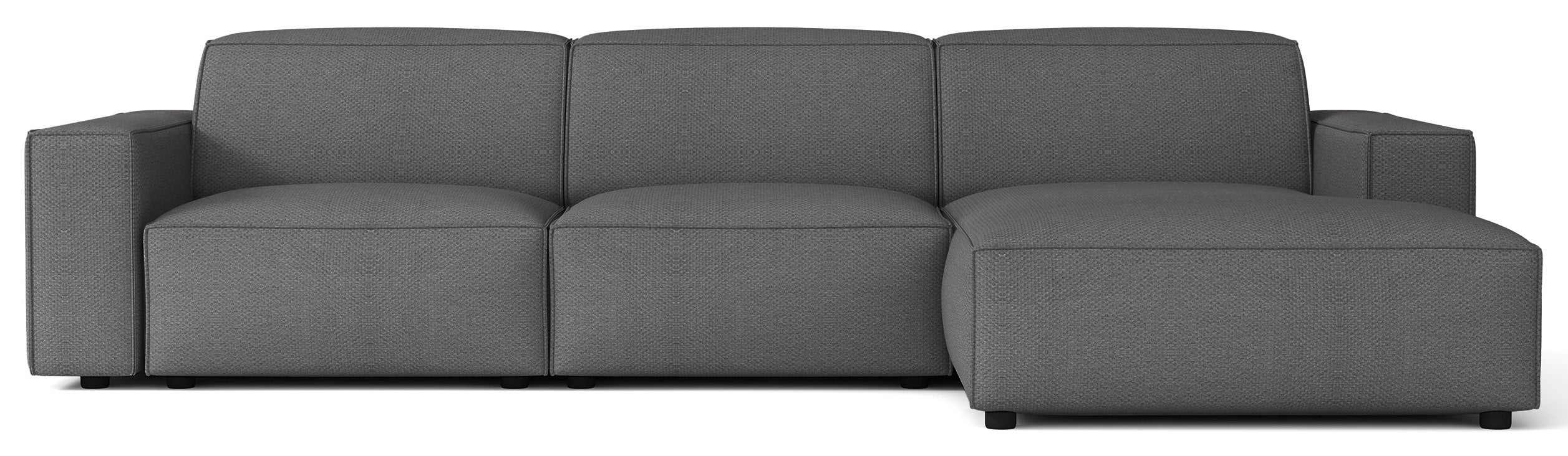 Modulares Ecksofa Sellmo, L-förmig, rechtsseitig, dunkelgrauer hydrophober Chenillestoff