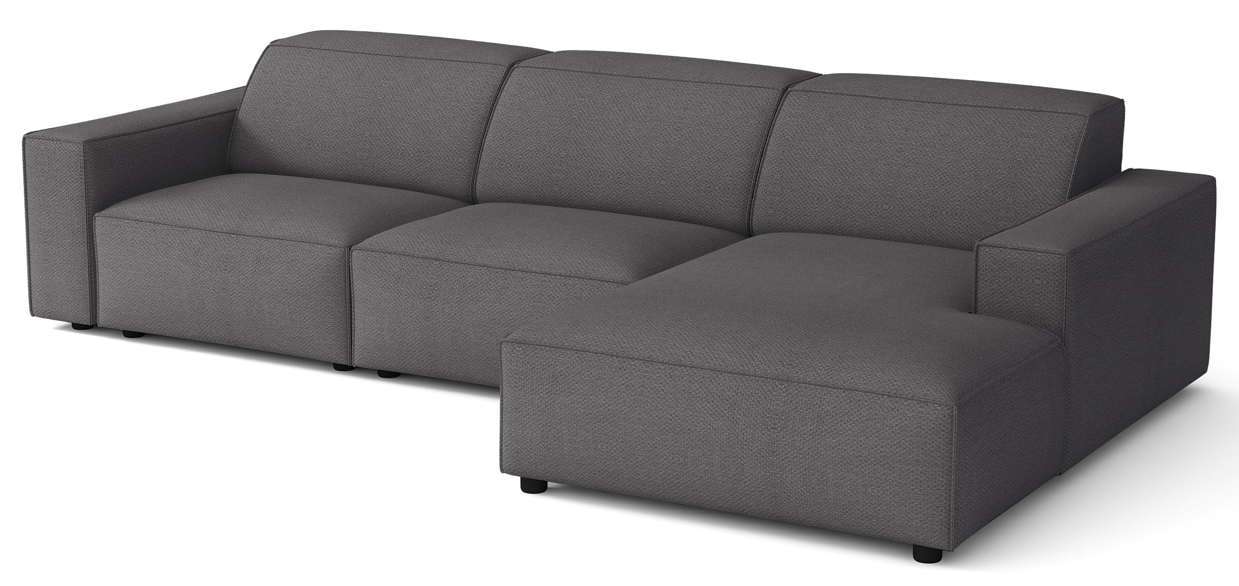 Modulares Ecksofa Sellmo, L-förmig, rechtsseitig, dunkelgrauer hydrophober Chenillestoff