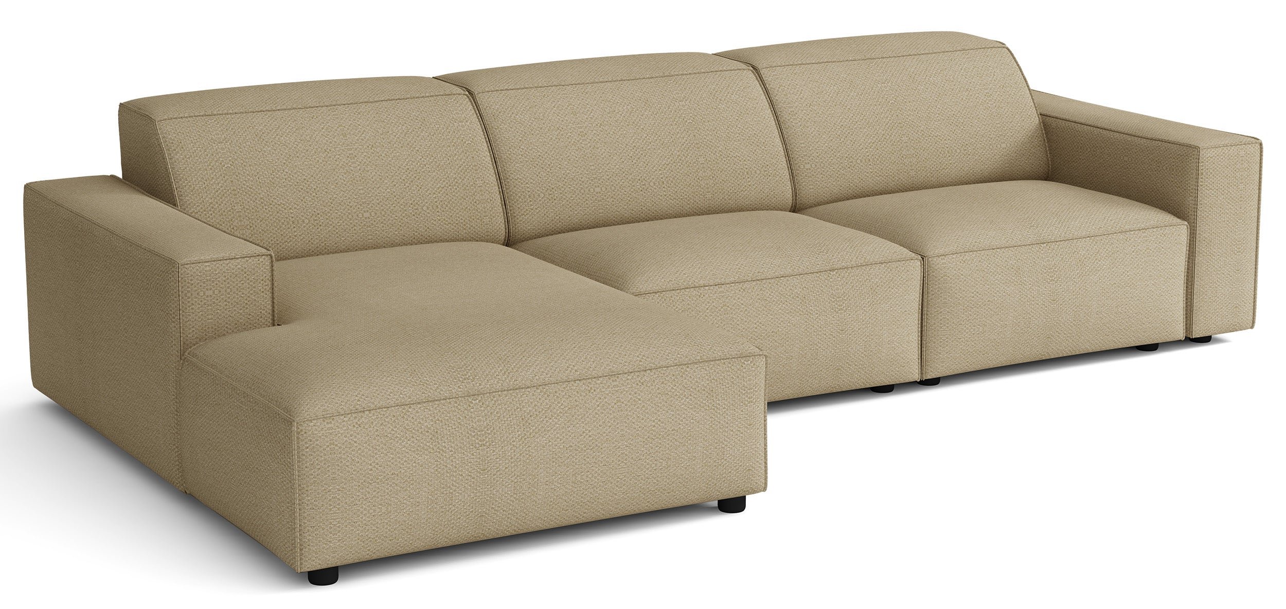 Modulares Ecksofa Sellmo, L-förmig, linksseitig, dunkelbeige, hydrophobes Chenille