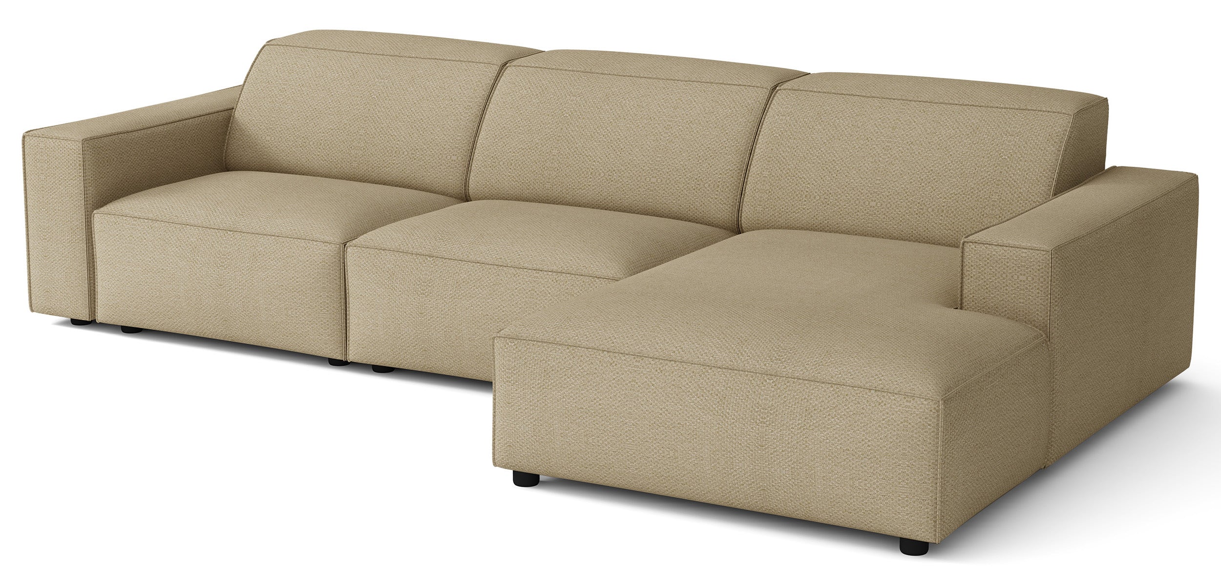 Modulares Ecksofa Sellmo, L-förmig, rechtsseitig, dunkelbeige, hydrophobes Chenille