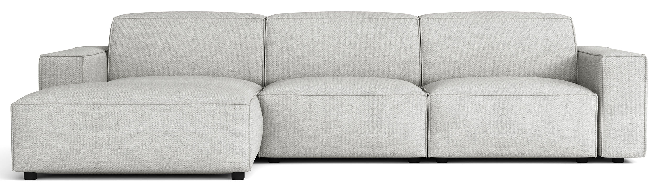 Modulares Ecksofa Sellmo, L-förmig, linksseitig, hellgrauer hydrophober Chenille-Stoff