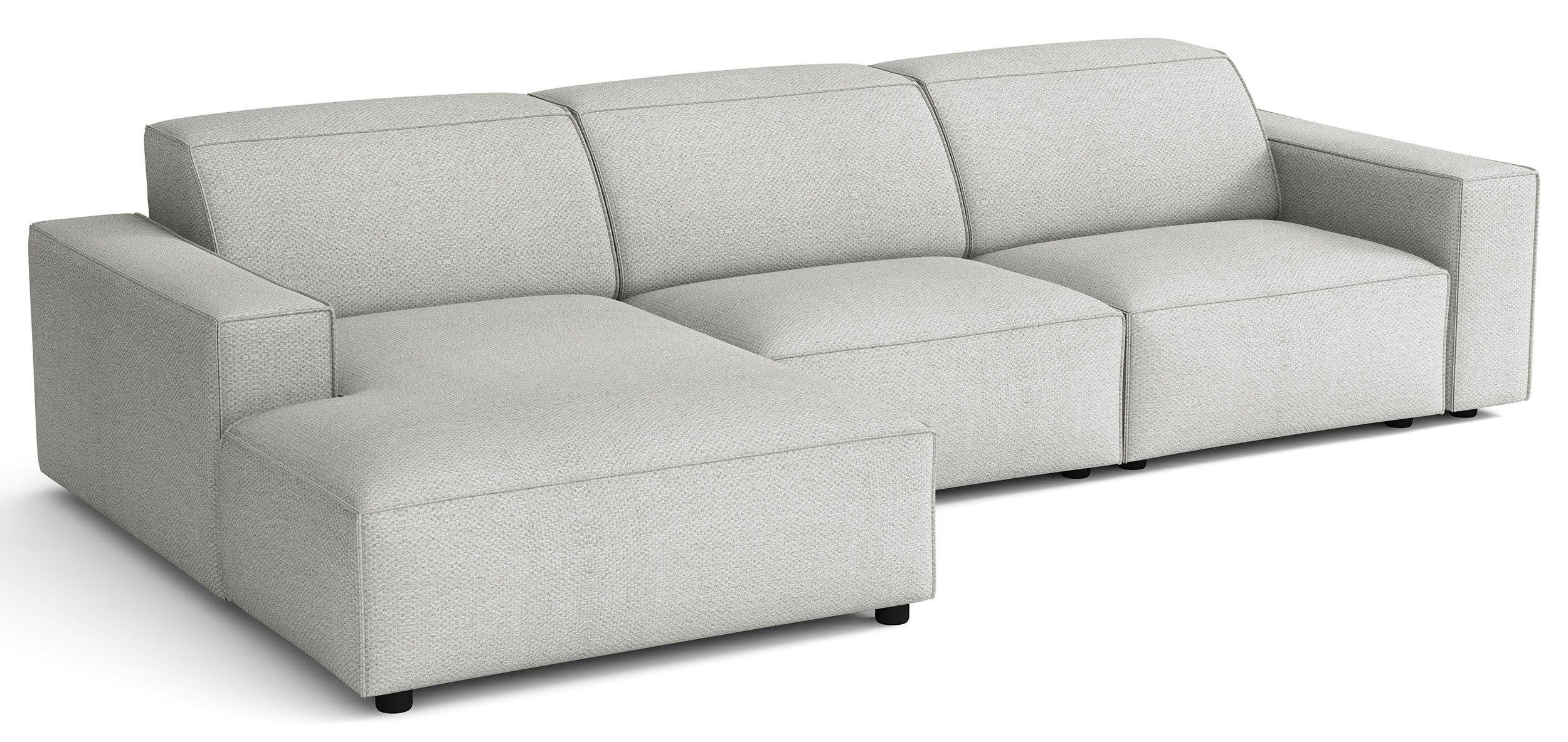 Modulares Ecksofa Sellmo, L-förmig, linksseitig, hellgrauer hydrophober Chenille-Stoff