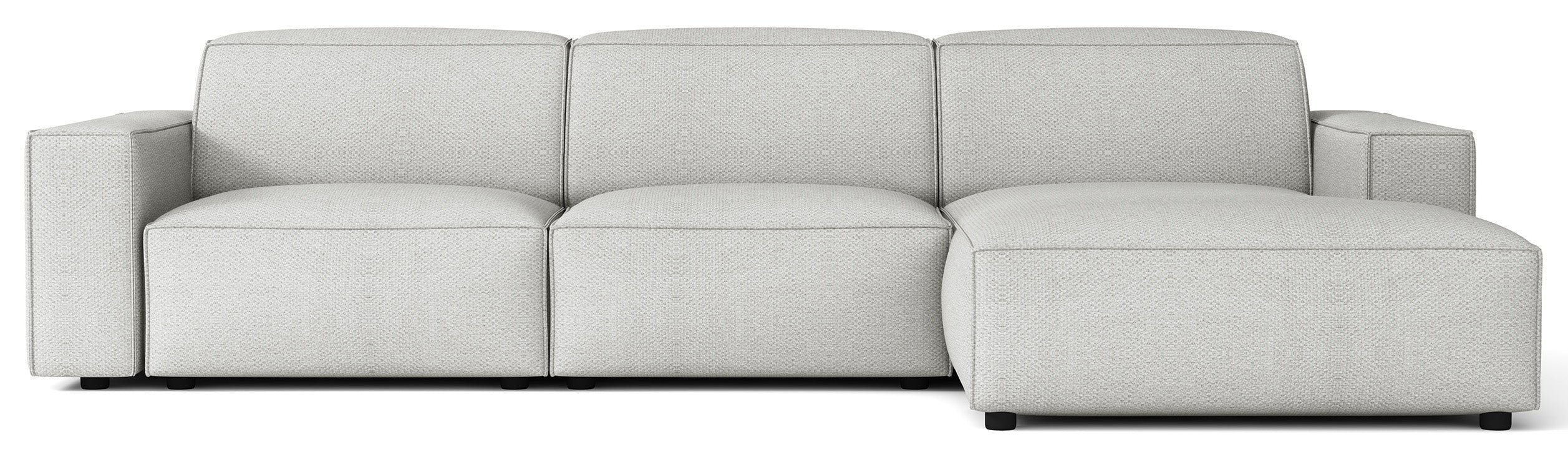 Modulares Ecksofa Sellmo, L-förmig, rechtsseitig, hellgrauer hydrophober Chenillestoff