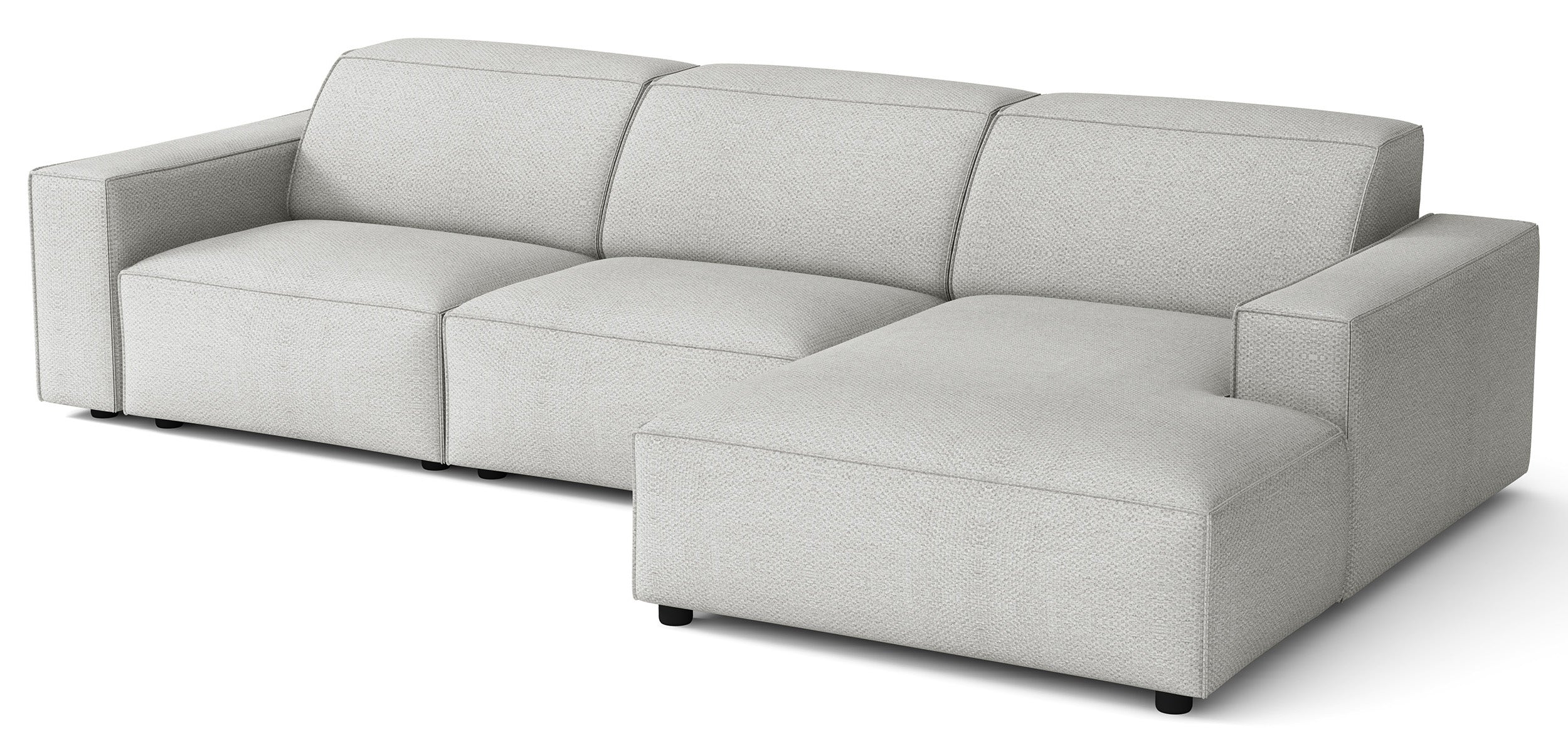 Modulares Ecksofa Sellmo, L-förmig, rechtsseitig, hellgrauer hydrophober Chenillestoff