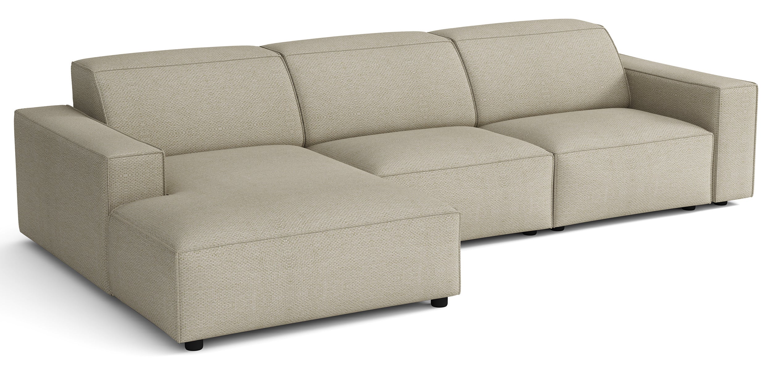 Modulares Ecksofa Sellmo L-förmig linksseitig, grau-beige, hydrophober Chenille
