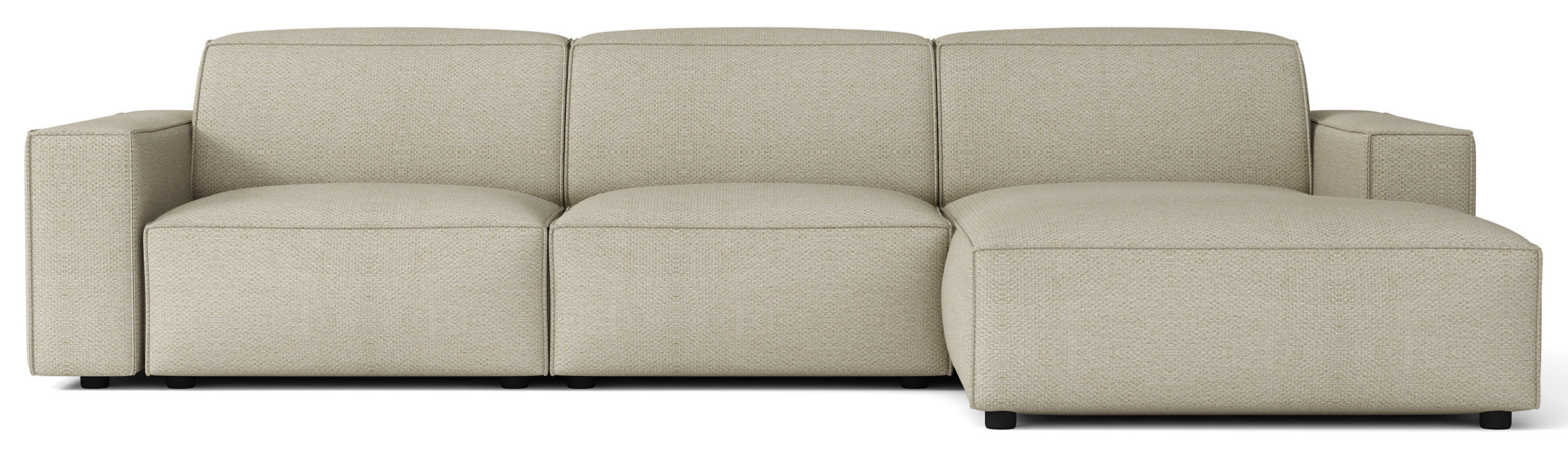 Modulares Ecksofa Sellmo, L-förmig, rechtsseitig, grau-beige, hydrophobes Chenille