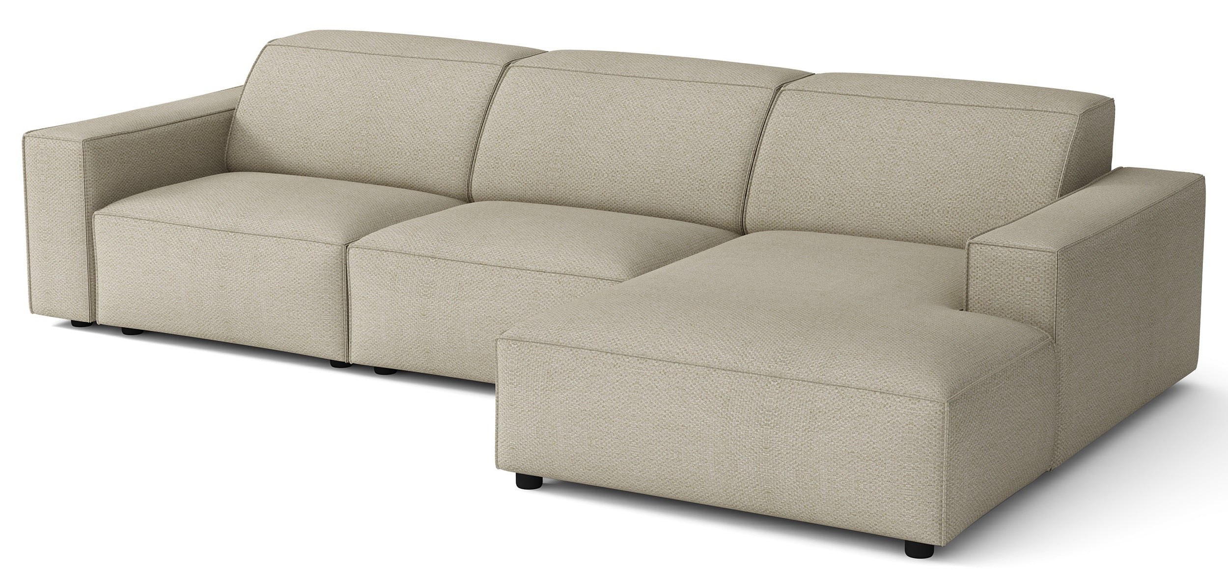 Modulares Ecksofa Sellmo, L-förmig, rechtsseitig, grau-beige, hydrophobes Chenille