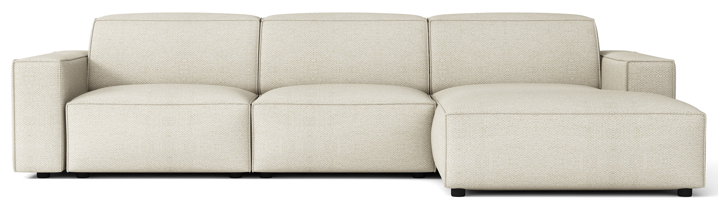 Modulares Ecksofa Sellmo, L-förmig, rechtsseitig, cremefarben, hydrophober Chenille-Stoff