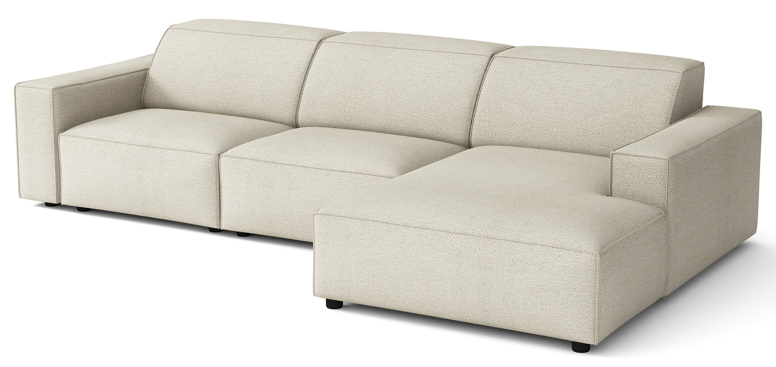 Modulares Ecksofa Sellmo, L-förmig, rechtsseitig, cremefarben, hydrophober Chenille-Stoff