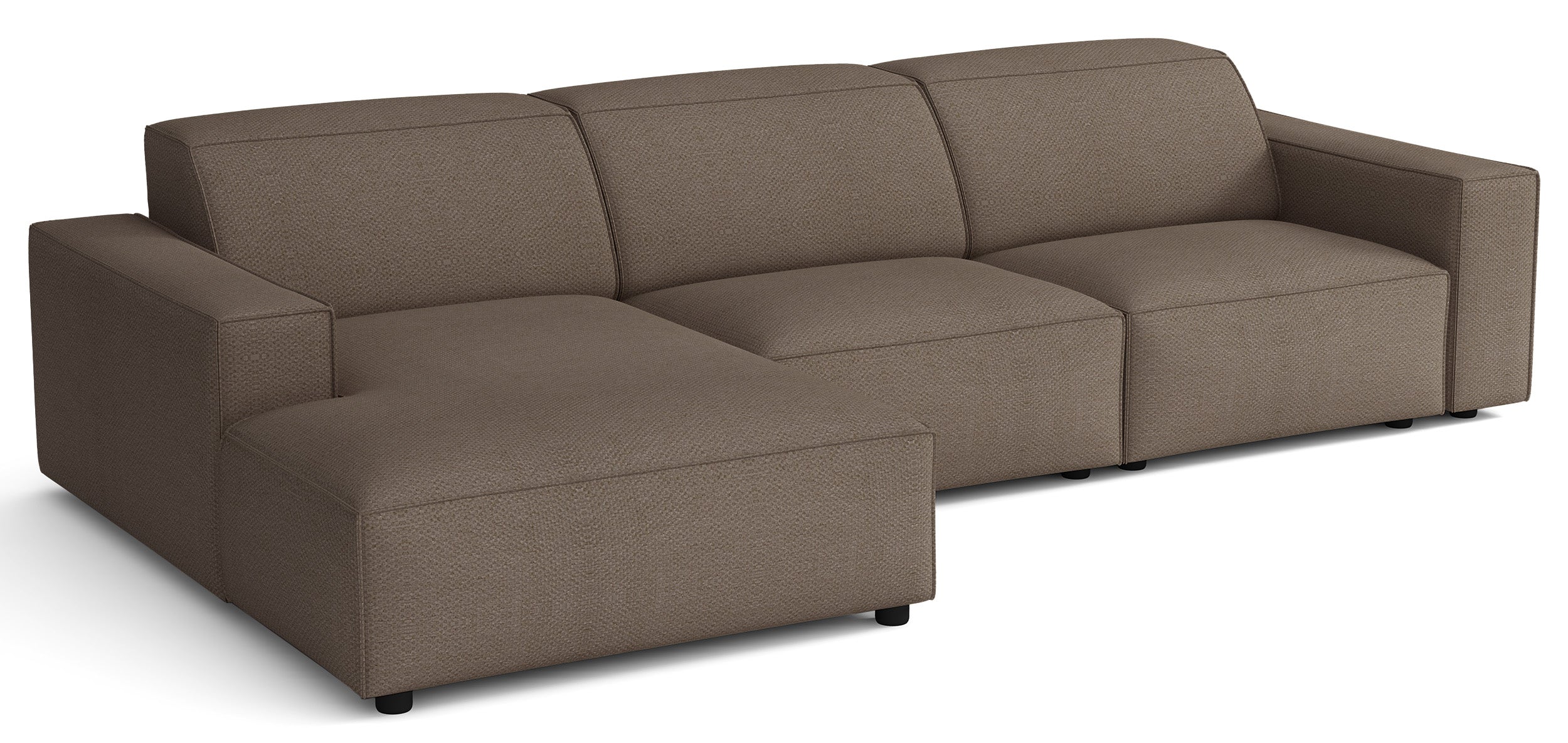 Modulares Ecksofa Sellmo, L-förmig, linksseitig, hellbrauner hydrophober Chenille-Stoff