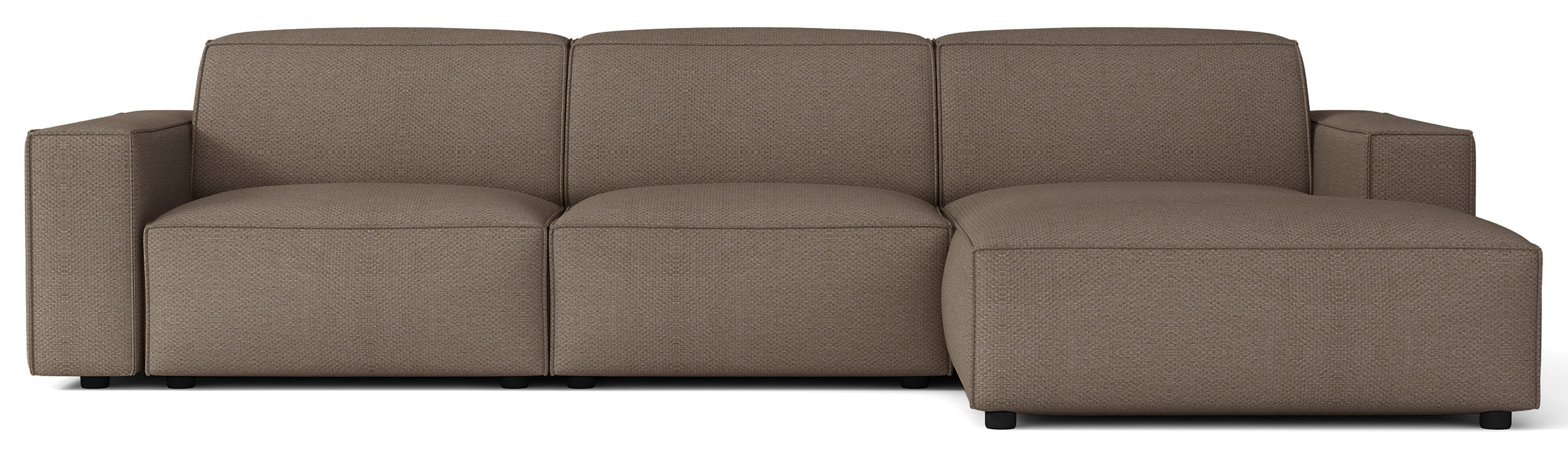 Modulares Ecksofa Sellmo, L-förmig, rechtsseitig, hellbrauner hydrophober Chenille-Stoff