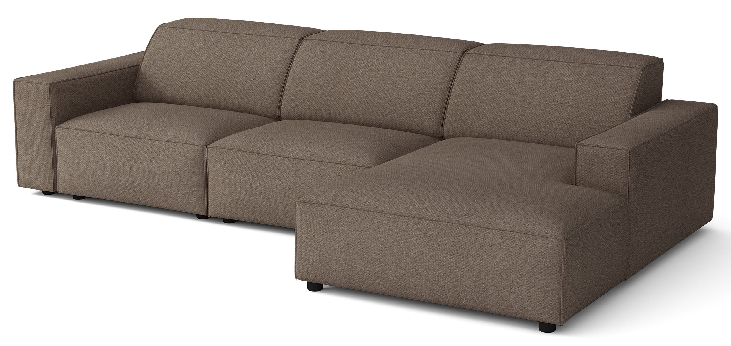 Modulares Ecksofa Sellmo, L-förmig, rechtsseitig, hellbrauner hydrophober Chenille-Stoff