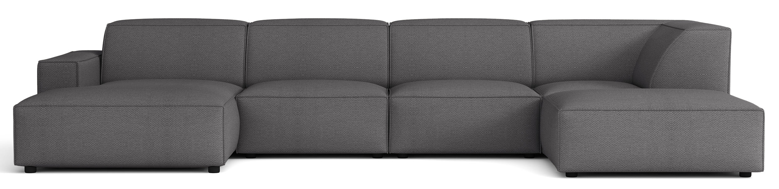 Großes U-förmiges modulares Ecksofa Sellmo mit Hocker, rechtsseitig, dunkelgrauer hydrophober Chenille-Stoff