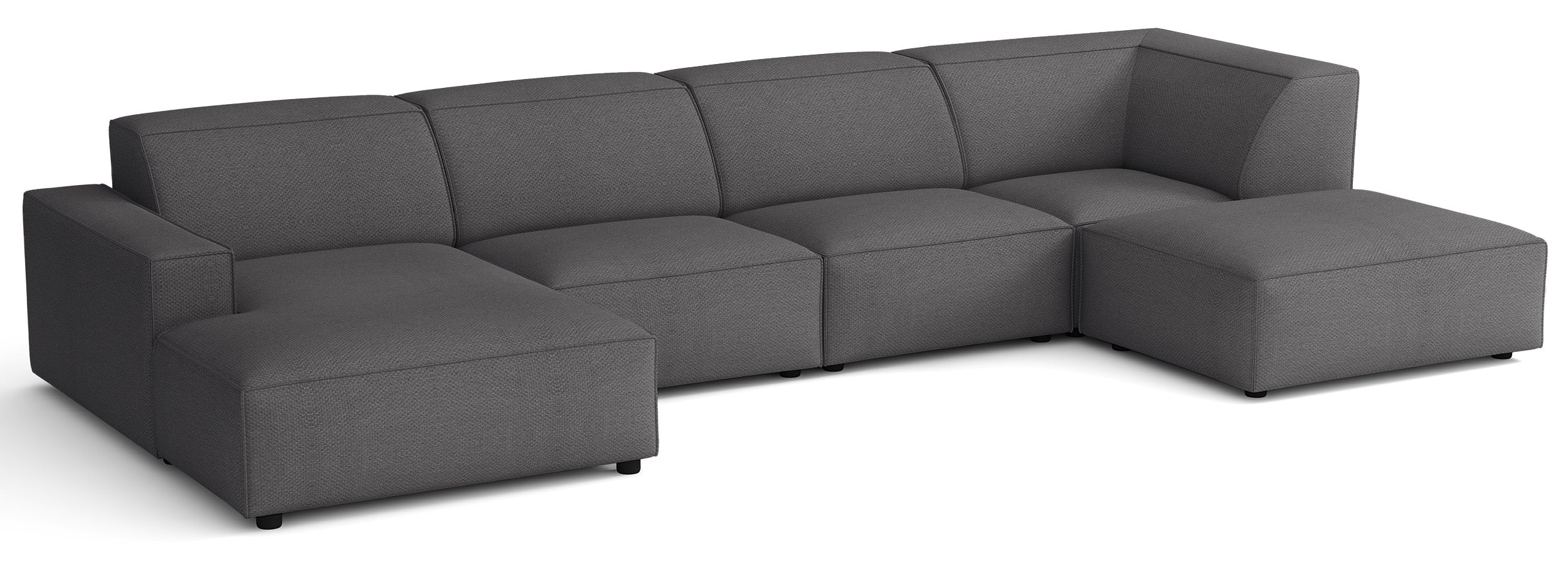 Großes U-förmiges modulares Ecksofa Sellmo mit Hocker, rechtsseitig, dunkelgrauer hydrophober Chenille-Stoff