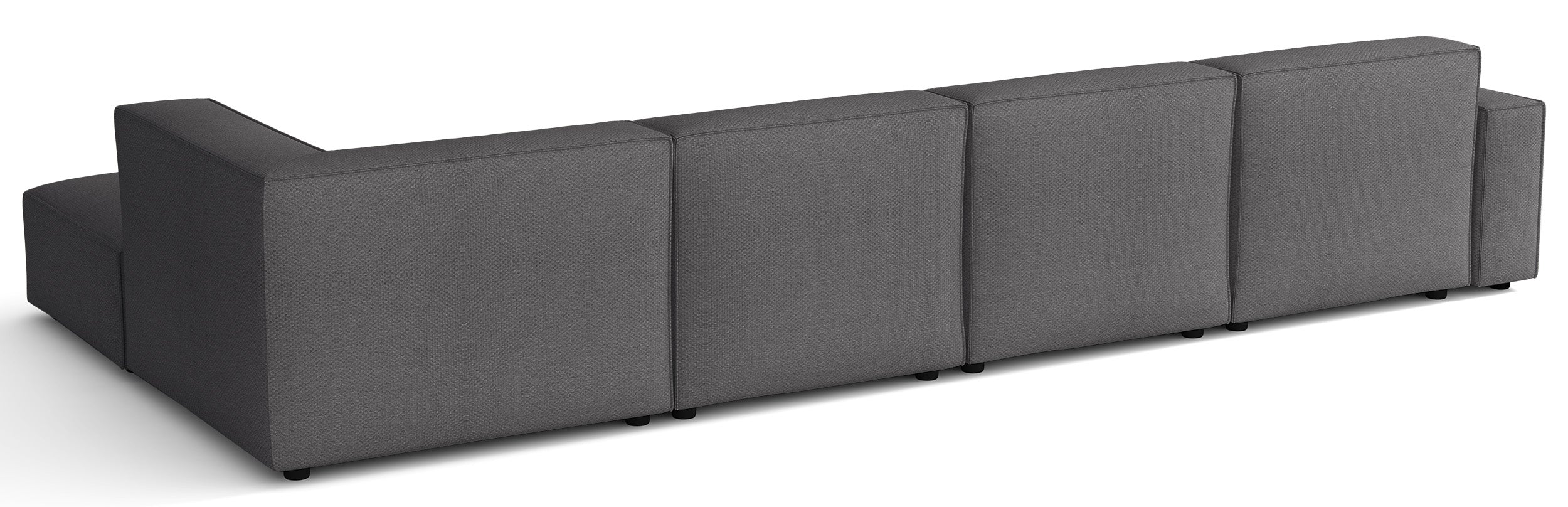 Großes U-förmiges modulares Ecksofa Sellmo mit Hocker, rechtsseitig, dunkelgrauer hydrophober Chenille-Stoff