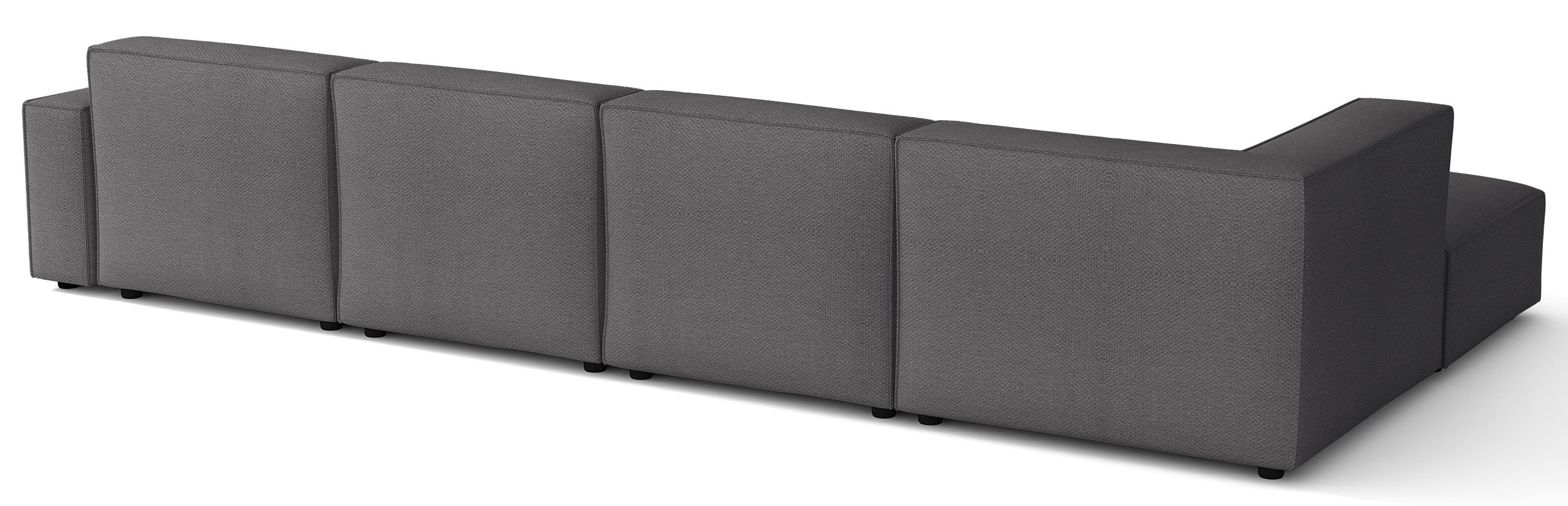 Großes U-förmiges modulares Ecksofa Sellmo mit linksseitigem Hocker, dunkelgrauer hydrofober Chenille-Stoff