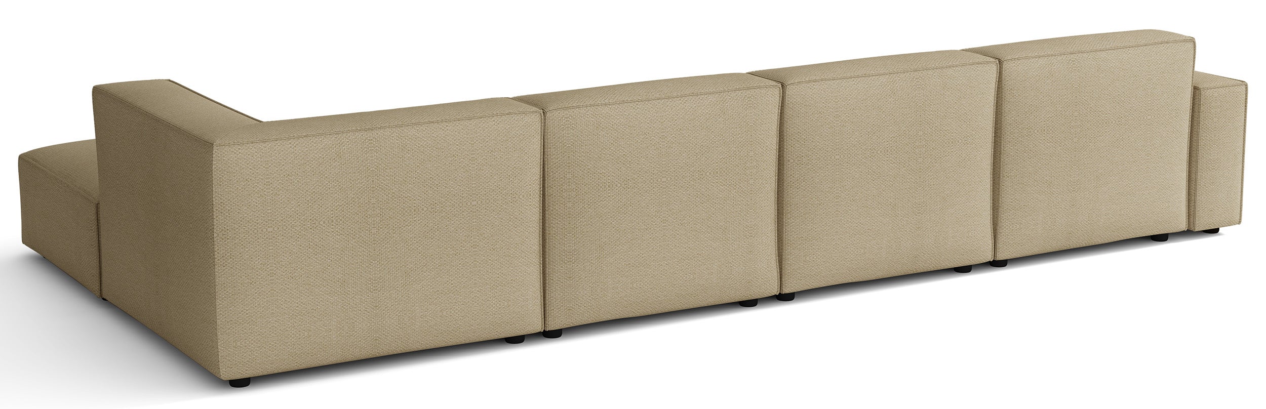 Großes U-förmiges modulares Ecksofa Sellmo mit Pouf, rechtsseitig, dunkelbeige, hydrophobes Chenillegewebe