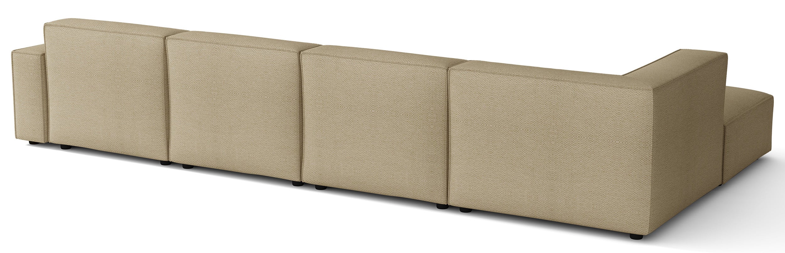 Großes U-förmiges modulares Ecksofa Sellmo mit Pouf, linksseitig, dunkelbeige, hydrophobes Chenille