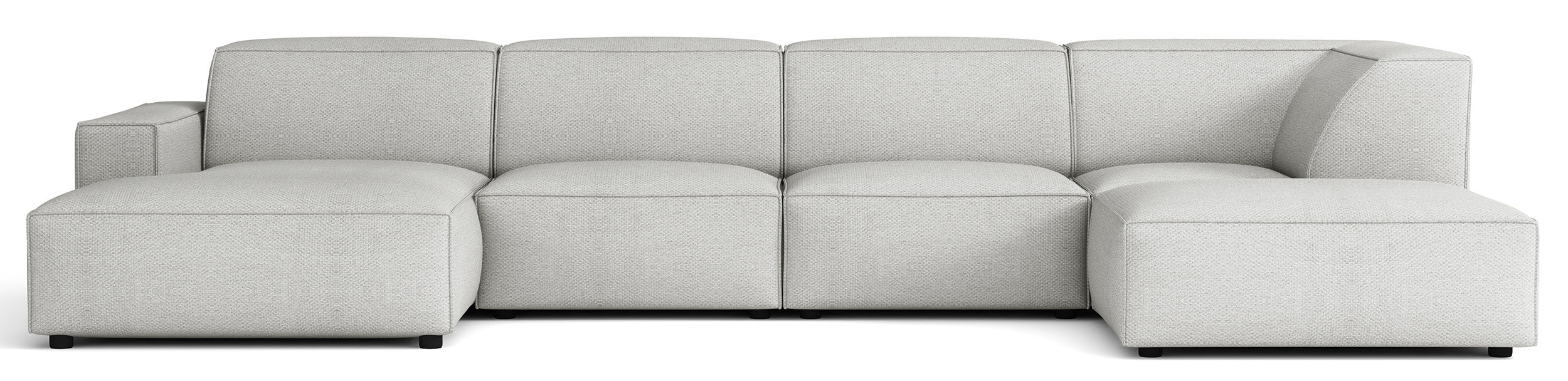 Großes U-förmiges modulares Ecksofa Sellmo mit Pouf, rechtsseitig, hellgrauer hydrophober Chenille-Stoff
