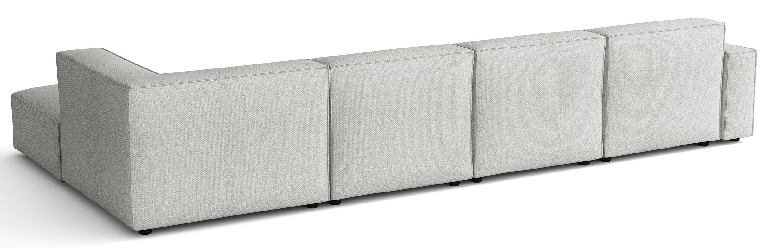 Großes U-förmiges modulares Ecksofa Sellmo mit Pouf, rechtsseitig, hellgrauer hydrophober Chenille-Stoff