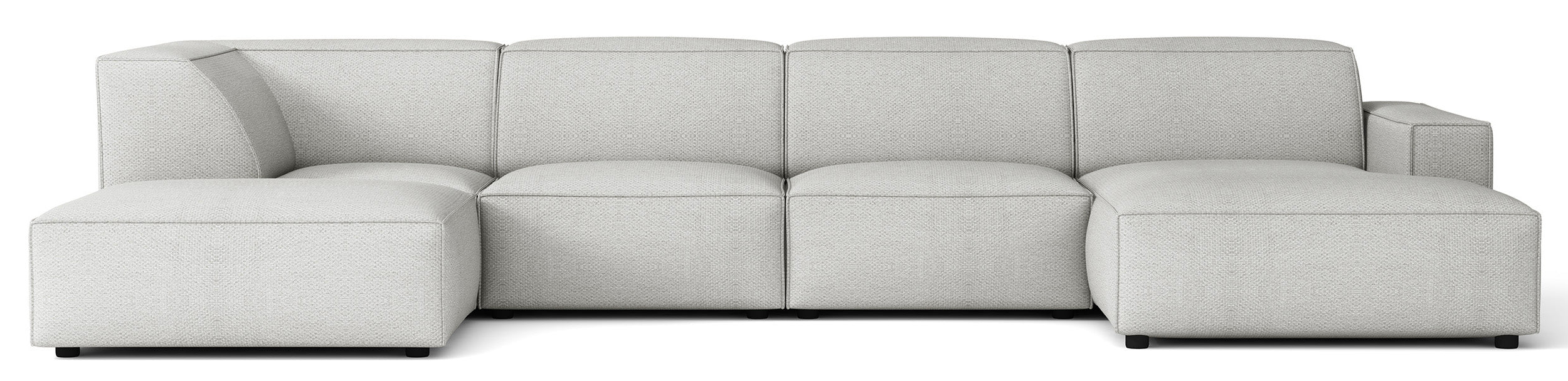 Großes U-förmiges modulares Ecksofa Sellmo mit Hocker, linksseitig, hellgrauer hydrophober Chenille-Stoff