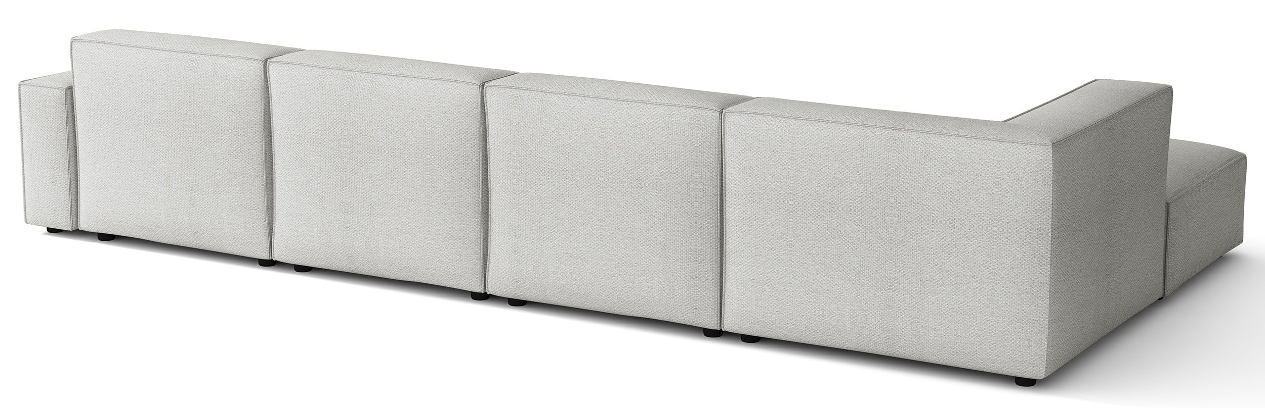 Großes U-förmiges modulares Ecksofa Sellmo mit Hocker, linksseitig, hellgrauer hydrophober Chenille-Stoff
