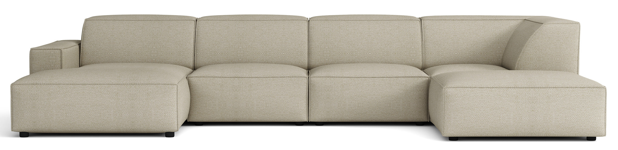 Großes, rechtseitiges U-förmiges Sellmo Modulsofa mit Hocker, grau-beige, hydrophobes Chenillegewebe