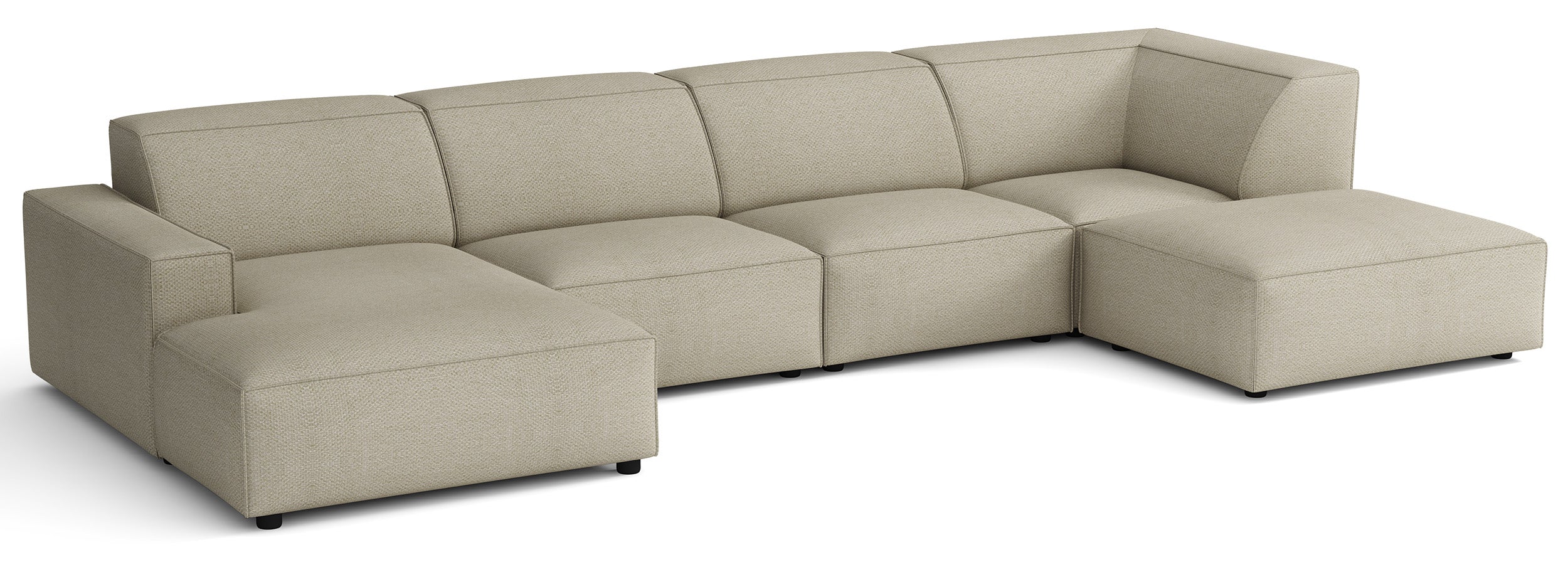 Großes, rechtseitiges U-förmiges Sellmo Modulsofa mit Hocker, grau-beige, hydrophobes Chenillegewebe