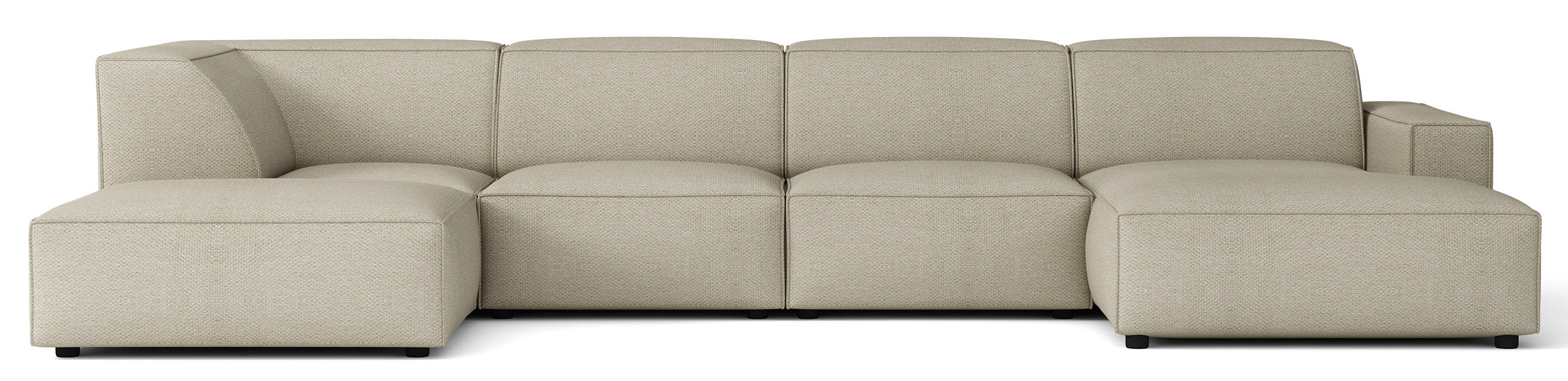 Großes, linksseitiges U-förmiges Modul-Ecksofa Sellmo mit Hocker, grau-beige, hydrofober Chenille-Stoff