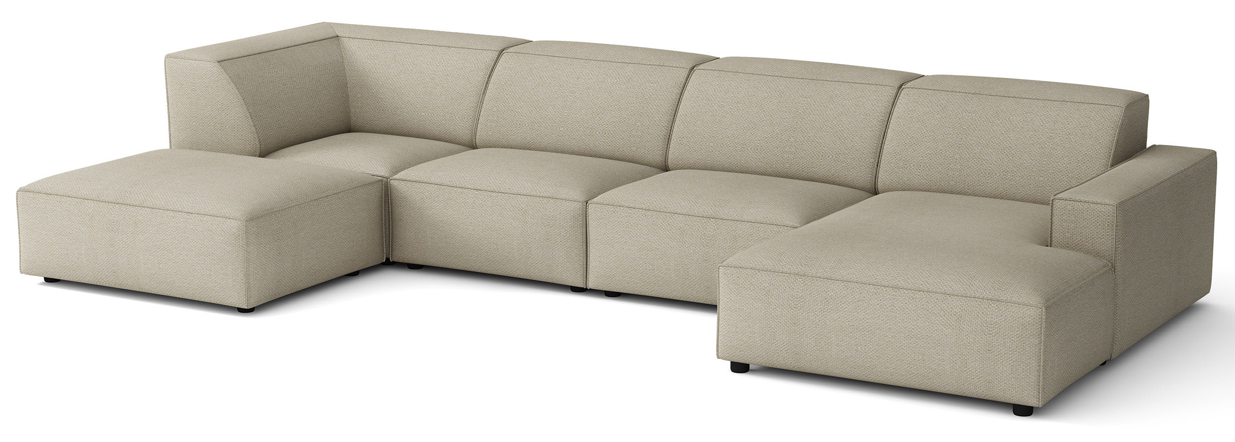 Großes, linksseitiges U-förmiges Modul-Ecksofa Sellmo mit Hocker, grau-beige, hydrofober Chenille-Stoff