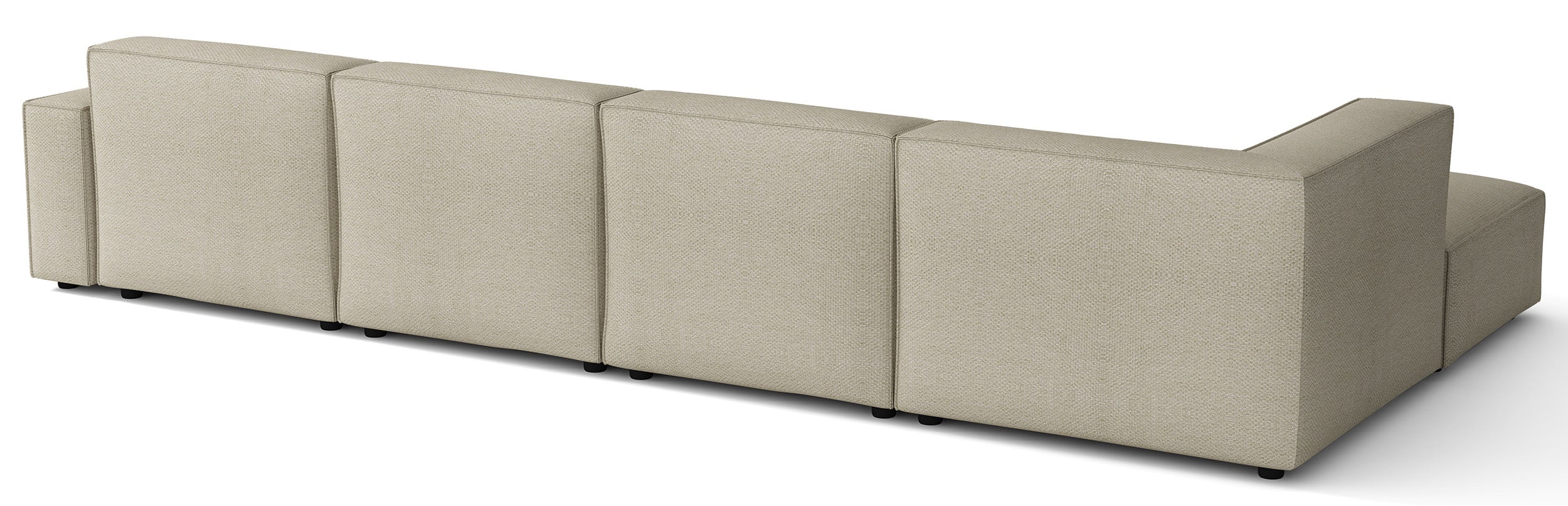 Großes, linksseitiges U-förmiges Modul-Ecksofa Sellmo mit Hocker, grau-beige, hydrofober Chenille-Stoff