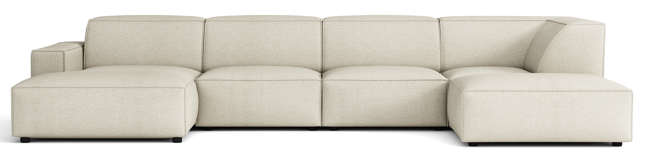 Großes U-förmiges modulares Ecksofa Sellmo mit rechter Ottomane, cremefarbener hydrophober Chenille-Stoff