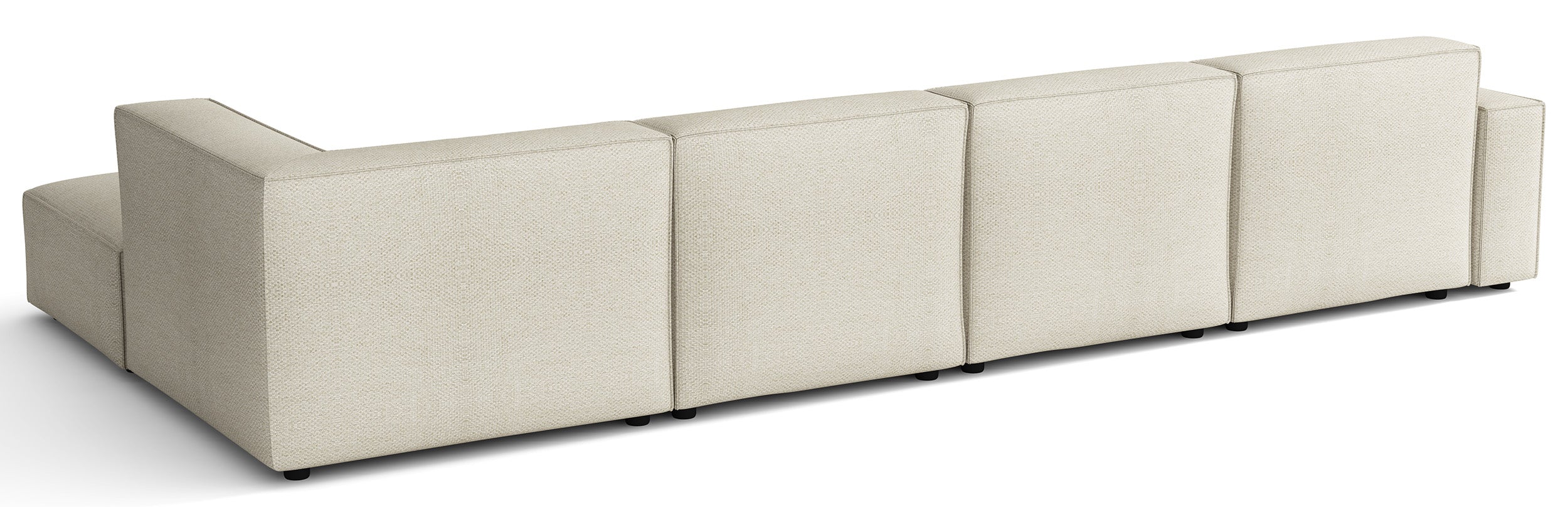 Großes U-förmiges modulares Ecksofa Sellmo mit rechter Ottomane, cremefarbener hydrophober Chenille-Stoff