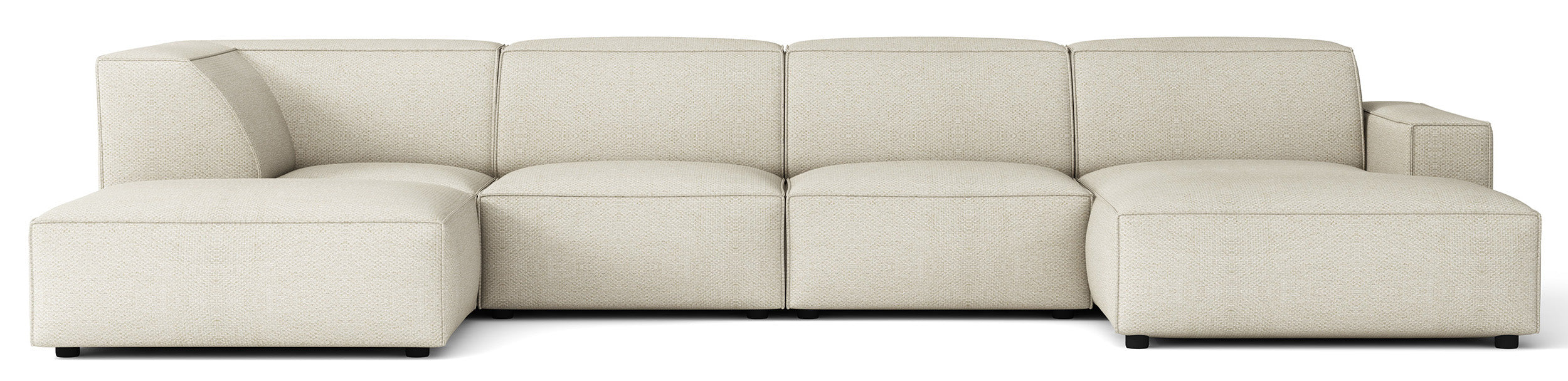 Großes U-förmiges modulares Ecksofa Sellmo mit Hocker, linksseitig, kremfarben, hydrophobes Chenille
