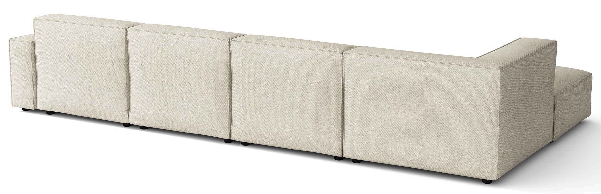 Großes U-förmiges modulares Ecksofa Sellmo mit Hocker, linksseitig, kremfarben, hydrophobes Chenille