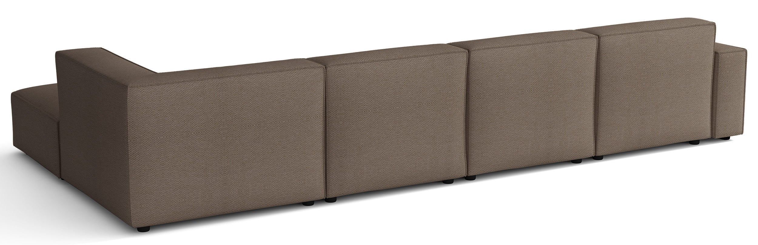 Großes U-förmiges modulares Ecksofa Sellmo mit Hocker, rechtsseitig, hellbrauner hydrophober Chenille-Stoff