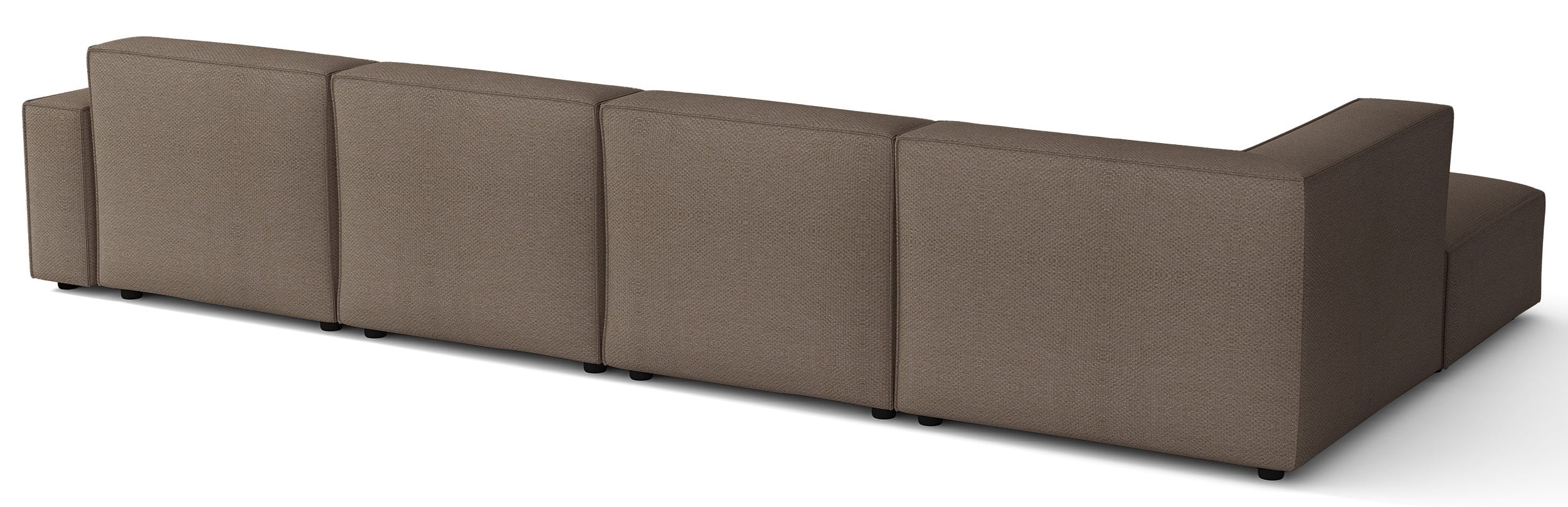 Großes U-förmiges modulares Ecksofa Sellmo mit Hocker, linksseitig, hellbrauner hydrophober Chenille-Stoff