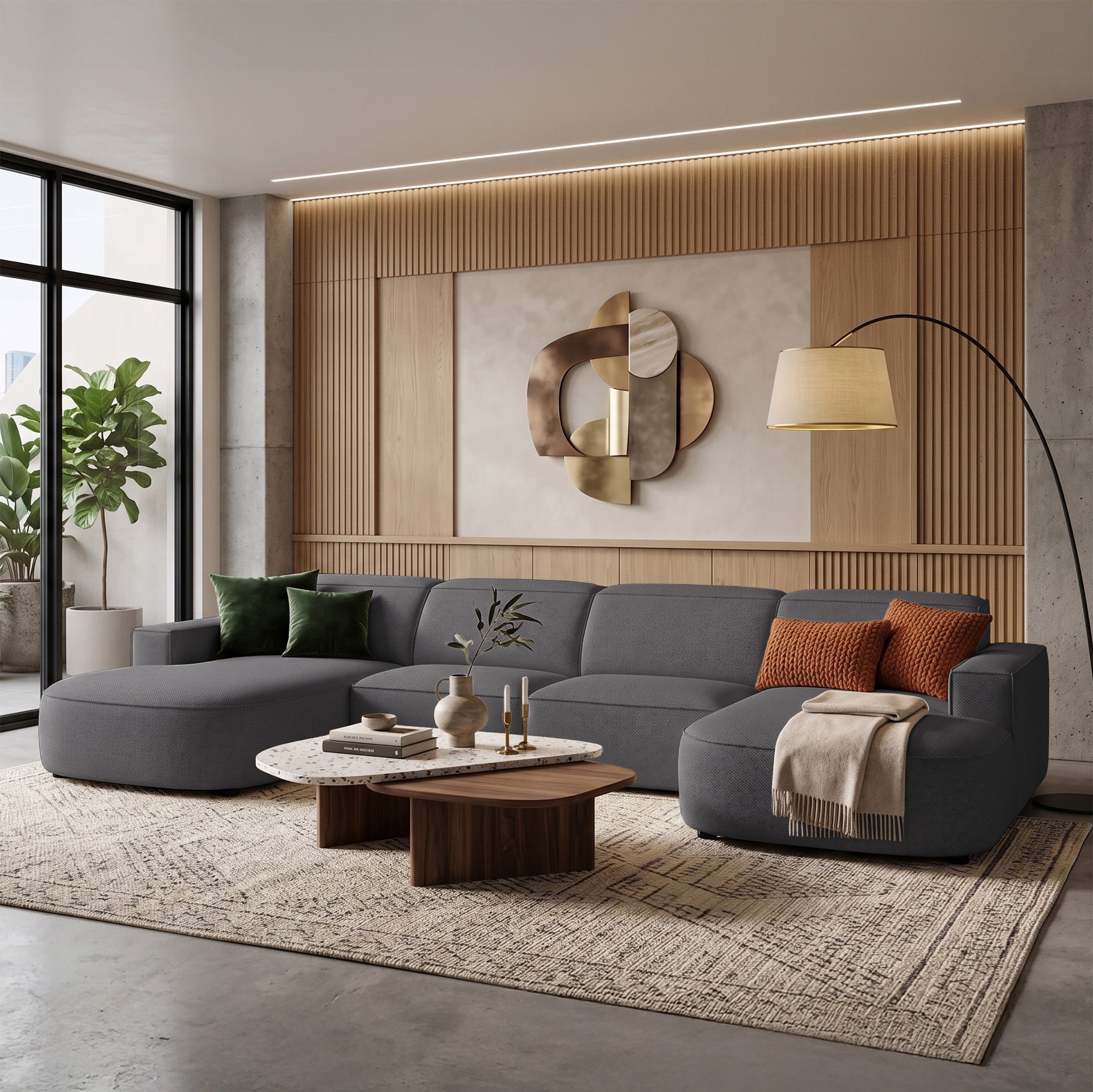 Modulares Ecksofa Sallmo U-förmig universell dunkelgrauer hydrophober Chenillestoff