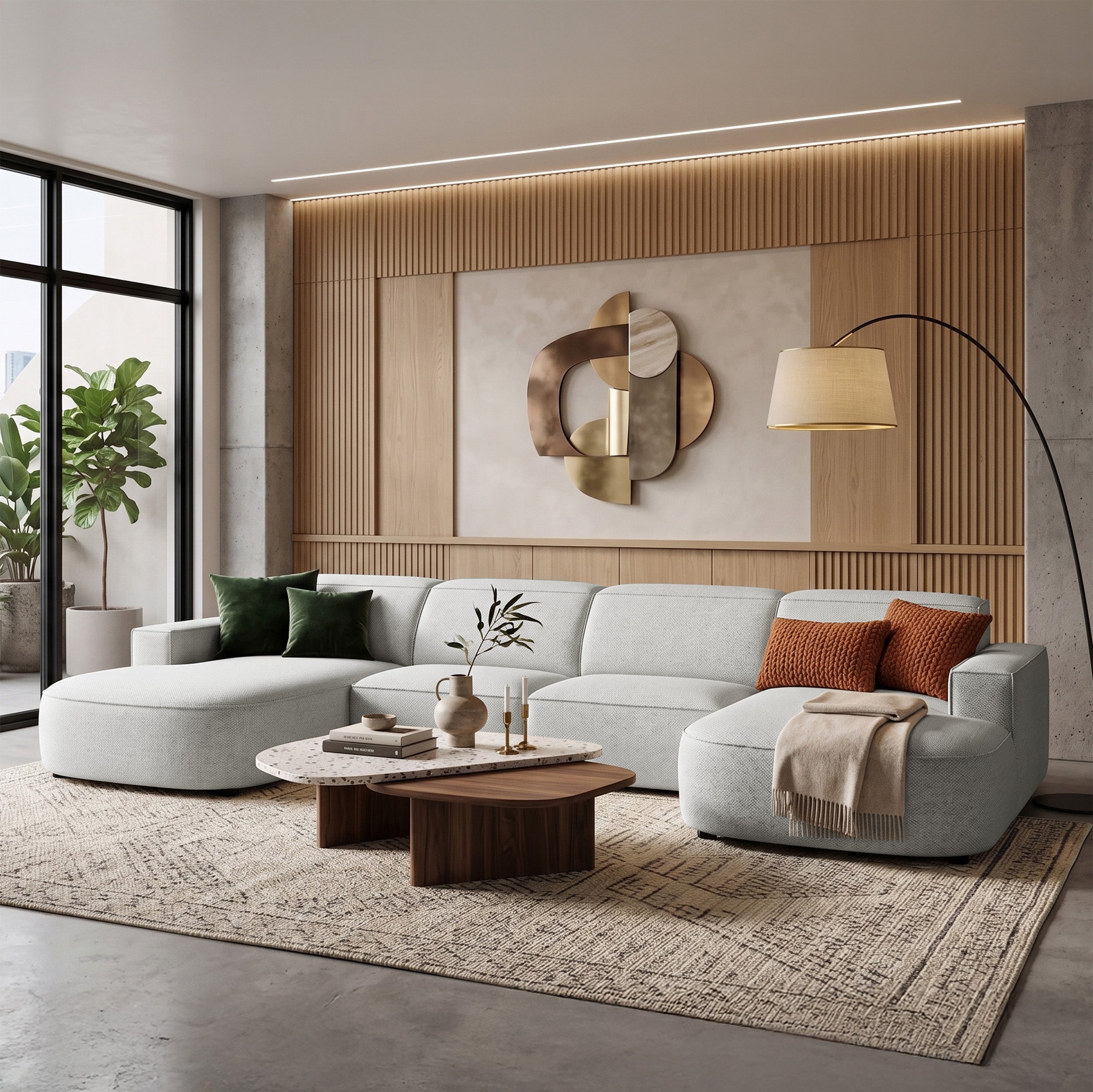 Modulares Ecksofa Sallmo U-förmig universell hellgrauer hydrophober Chenille