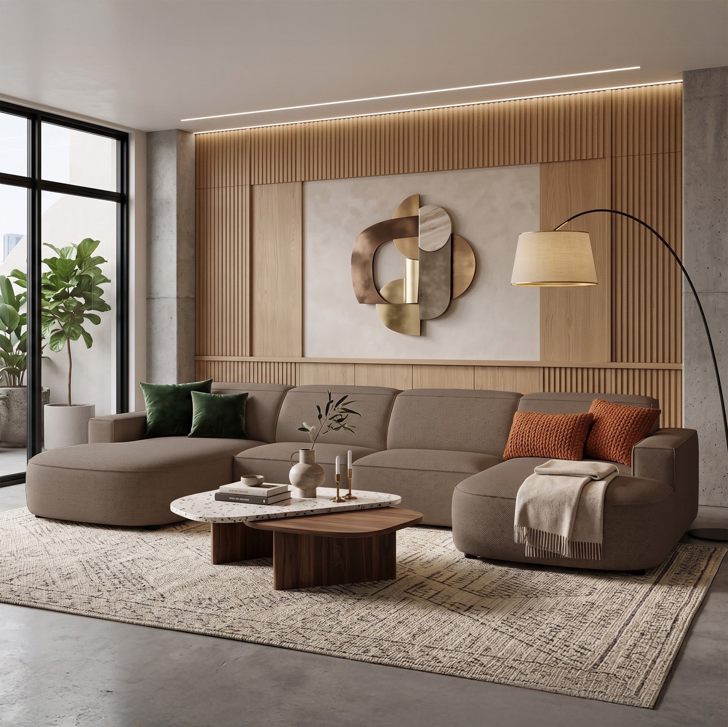 Modulares Ecksofa Sallmo U-förmig universell hellbraun hydrophobes Chenille